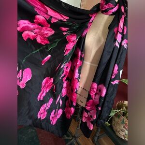 Vintage YSL oversized  53” by 106” silk scarf/ wrap fuschia iris ! WOW!